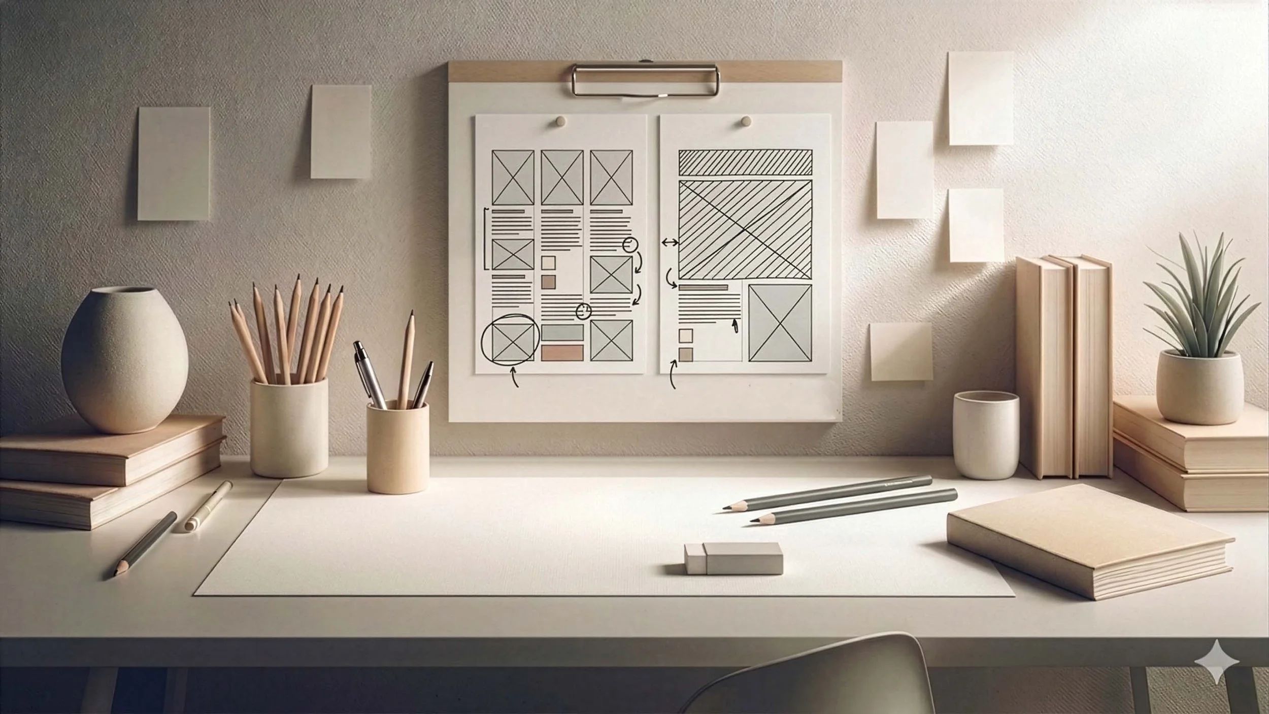 Espace de travail d'un brand designer analysant la cohérence visuelle d'une marque et indiquant ses retours graphiques.