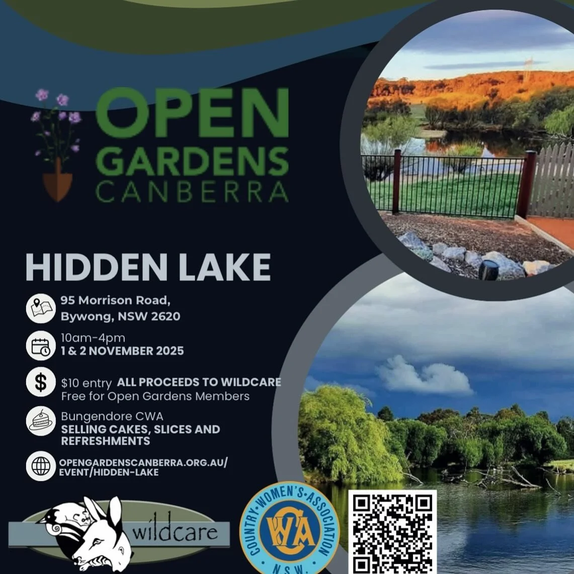 🌿✨ Explore Hidden Lake with Open Gardens Canberra! ✨🌿

📍 95 Morrison Road, Bywong, NSW 2620
📅 Saturday 1 &amp; Sunday 2 November 2025
🕙 10 am &ndash; 4 pm

Discover the beauty of Hidden Lake, a stunning private garden opening its gates for one w