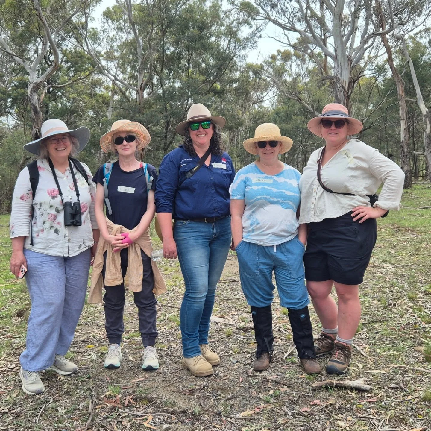 6 members (5 pictured) joined the South East Local Land Services on a guided nature walk in Sweeneys TSR in Bungendore. Whilst we didn't see any Glossy Black Cockatoos we did count many other species and learnt about our neighboring woodland. 
#aussi