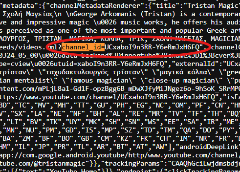 Screenshot of a YouTube channel, featuring a video titled "channel_id - Uxcabo19MRR-Y6eRmJxH6FQ" with some visible text including 'Channel', 'music', and part of the URL.