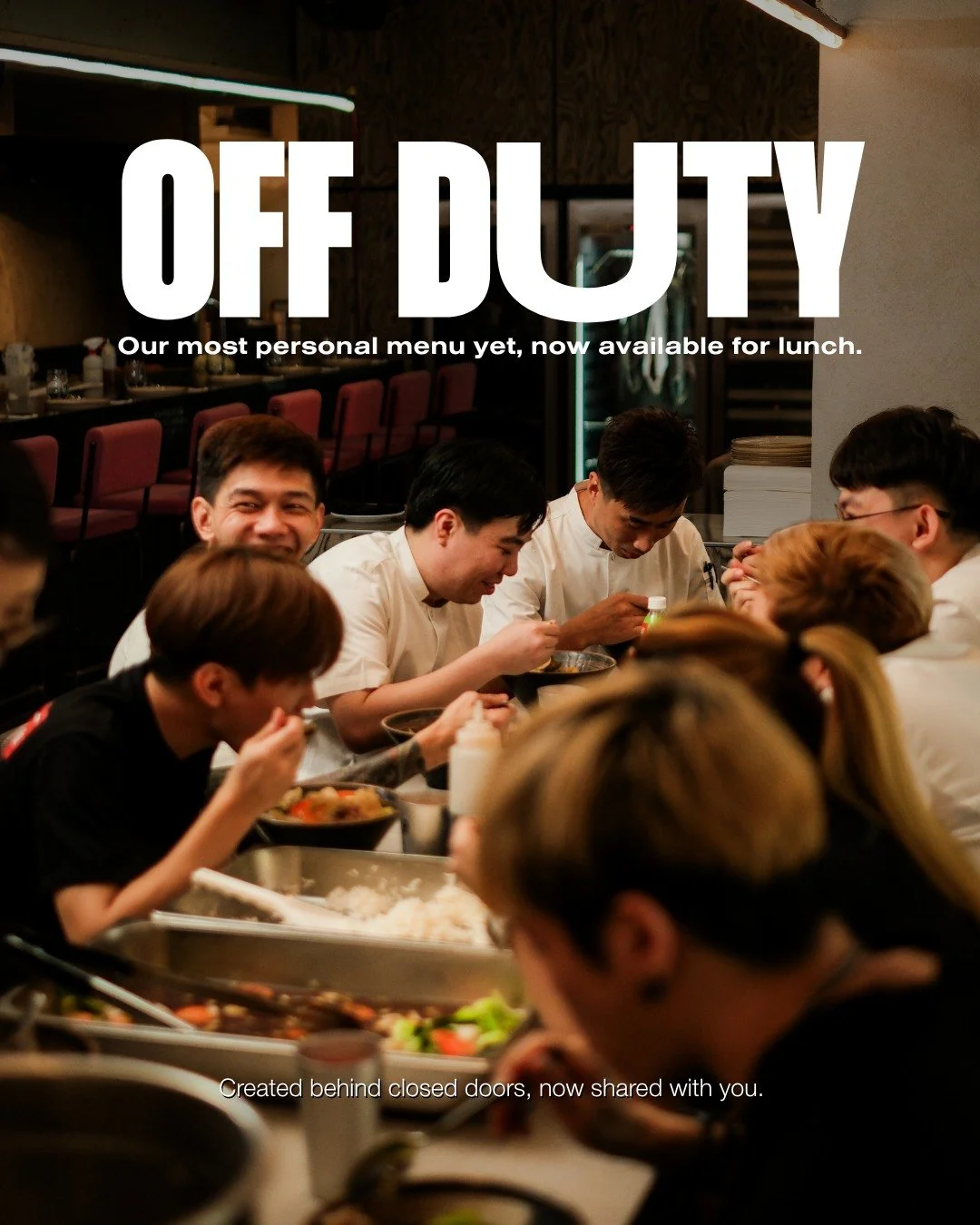 Every restaurant has its off-hours.
For us, that’s when the team cooks not for guests, but for one another.
We’ve been dreaming of bringing that side of the kitchen out for a long time—the meals born from experiments, shared plates