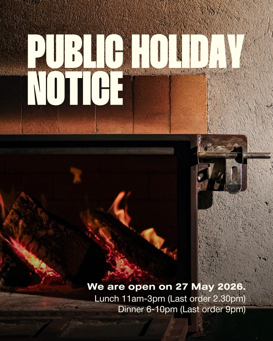 We&rsquo;re keeping our doors open this public holiday, ready to welcome you in.

Join us for lunch to catch up with loved ones, or ease into the evening with a fire-centred dinner. However you spend the day, we hope it gives you a little time to pau