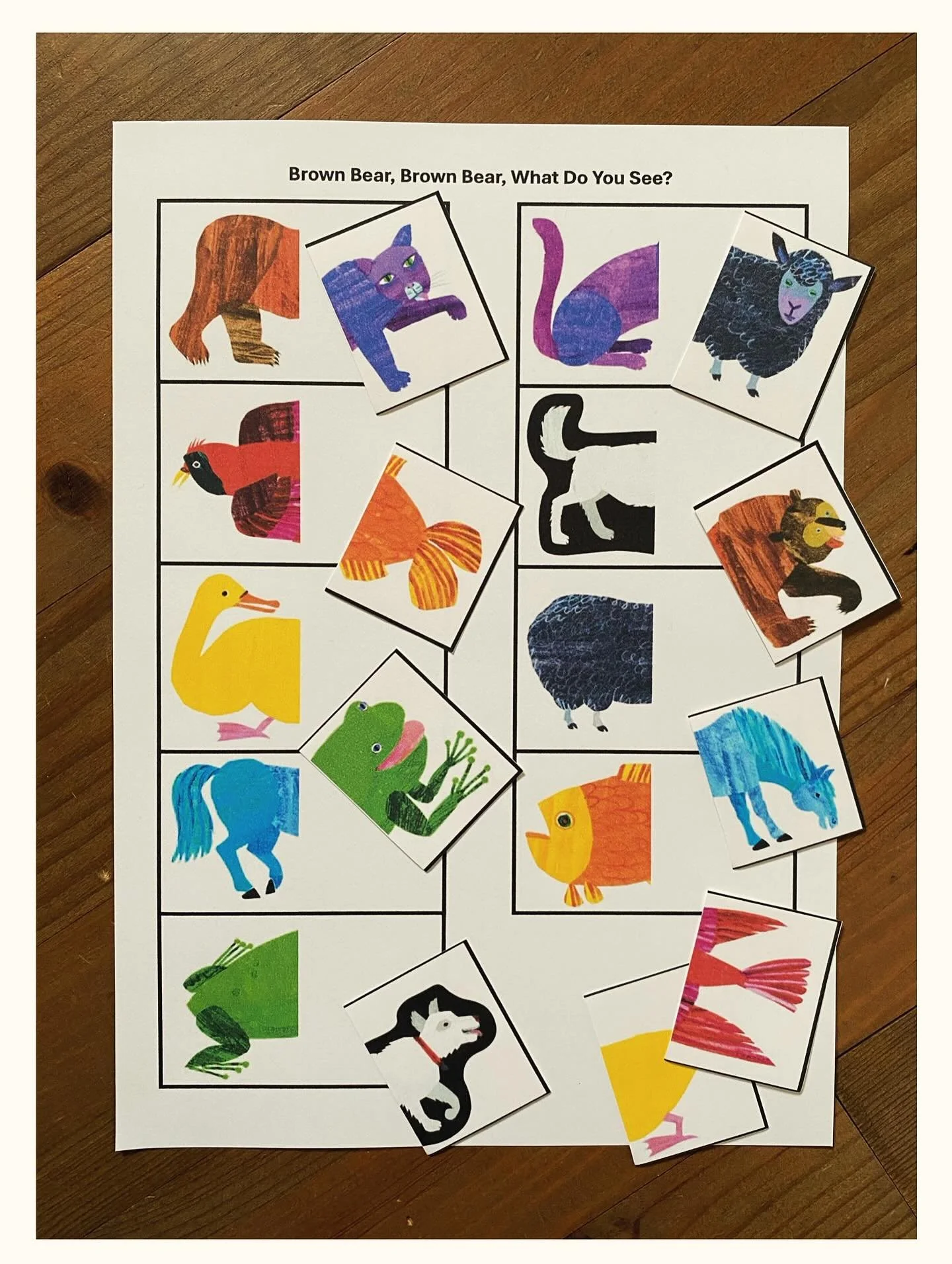 A fun puzzle to review colors and animals! #storytimeenglish #mont&eacute;pilloy #oise #villedesenlis #atelierspourenfants #apprendreanglais #livresenanglais #booksinenglish #ilovebooks #apprendreensamusant #englishteacher #craftsforkids #ericcarle #