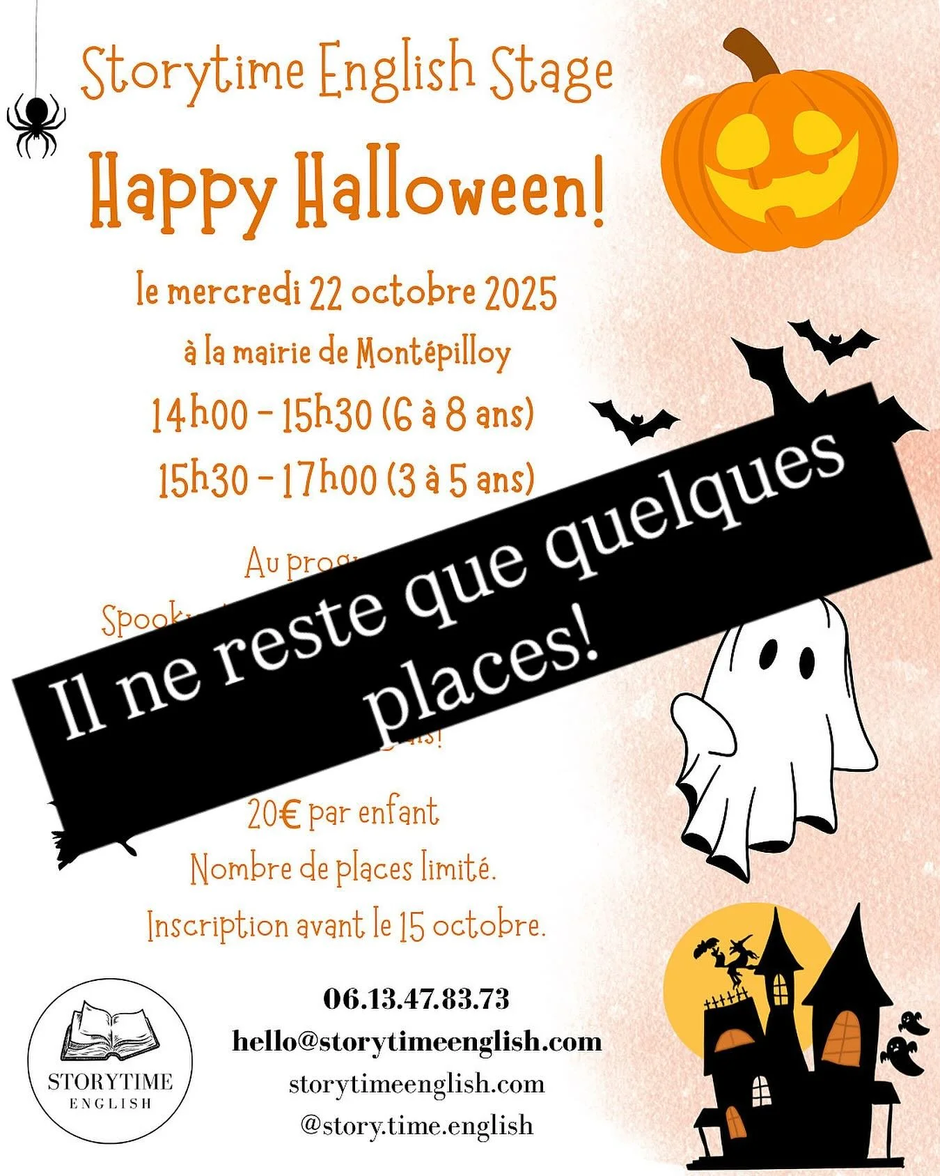 Sign up now for our Halloween classes! Only a few spots left! #mont&eacute;pilloy #storytimeenglish #villedesenlis #oise #apprendreanglais #englishteacher #apprendreensamusant #atelierspourenfants #stagespourenfants #vacancesscolaires #happyhalloween