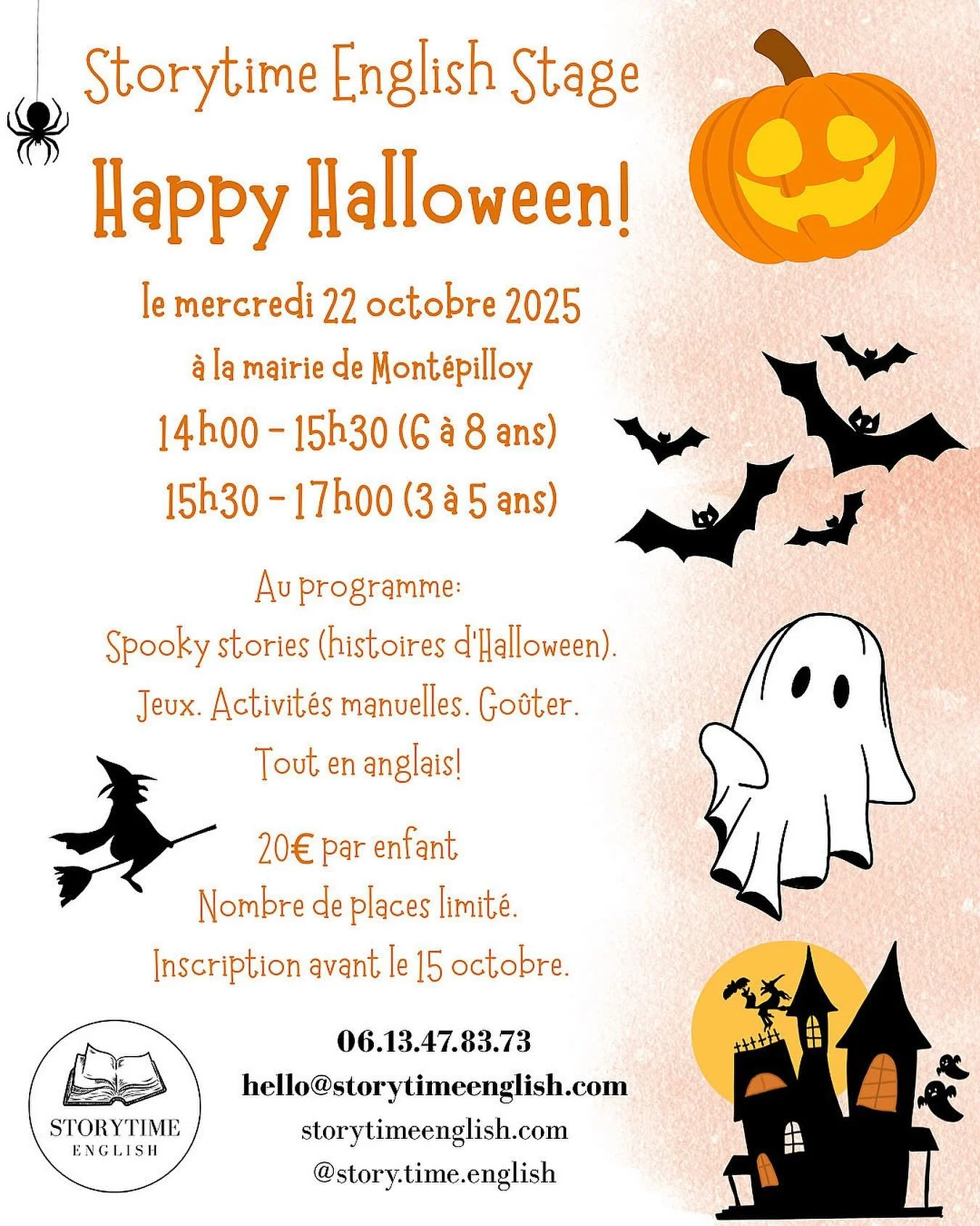 Venez nous rejoindre pour f&ecirc;ter Halloween en anglais! #mont&eacute;pilloy #storytimeenglish #villedesenlis #oise #apprendreanglais #englishteacher #apprendreensamusant #atelierspourenfants #stagespourenfants #vacancesscolaires #happyhalloween #