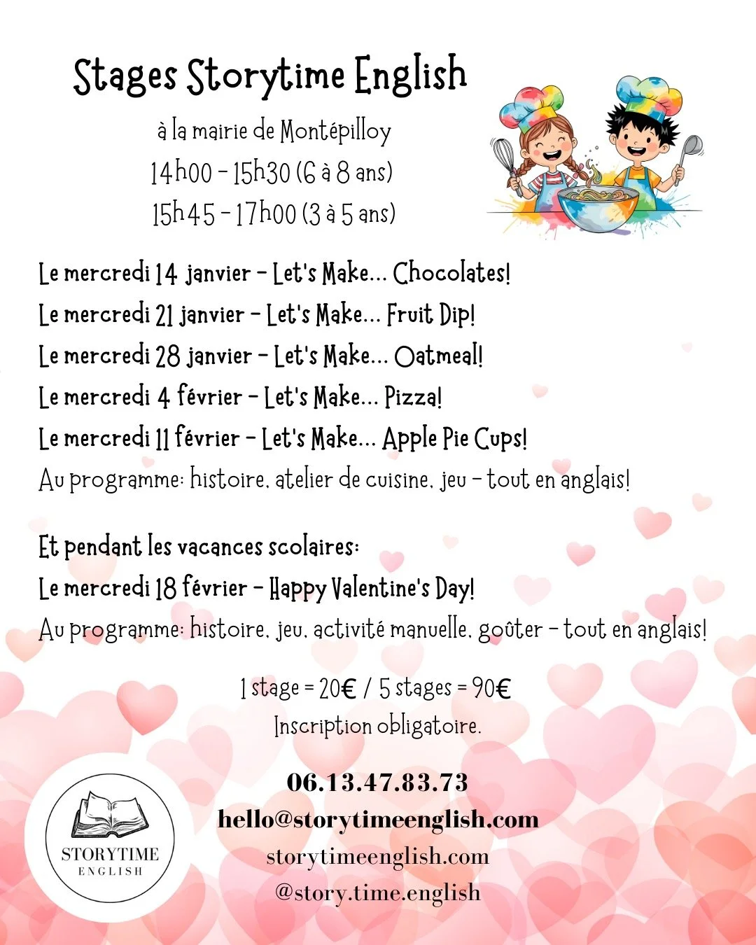 Voici le planning pour les stages janvier - f&eacute;vrier 2026! Venez nous rejoindre pour s'amuser en anglais! #mont&eacute;pilloy #storytimeenglish #stagespourenfants #villedesenlis #oise #anglaisludique #apprendrelanglais #englishteacher #makelear