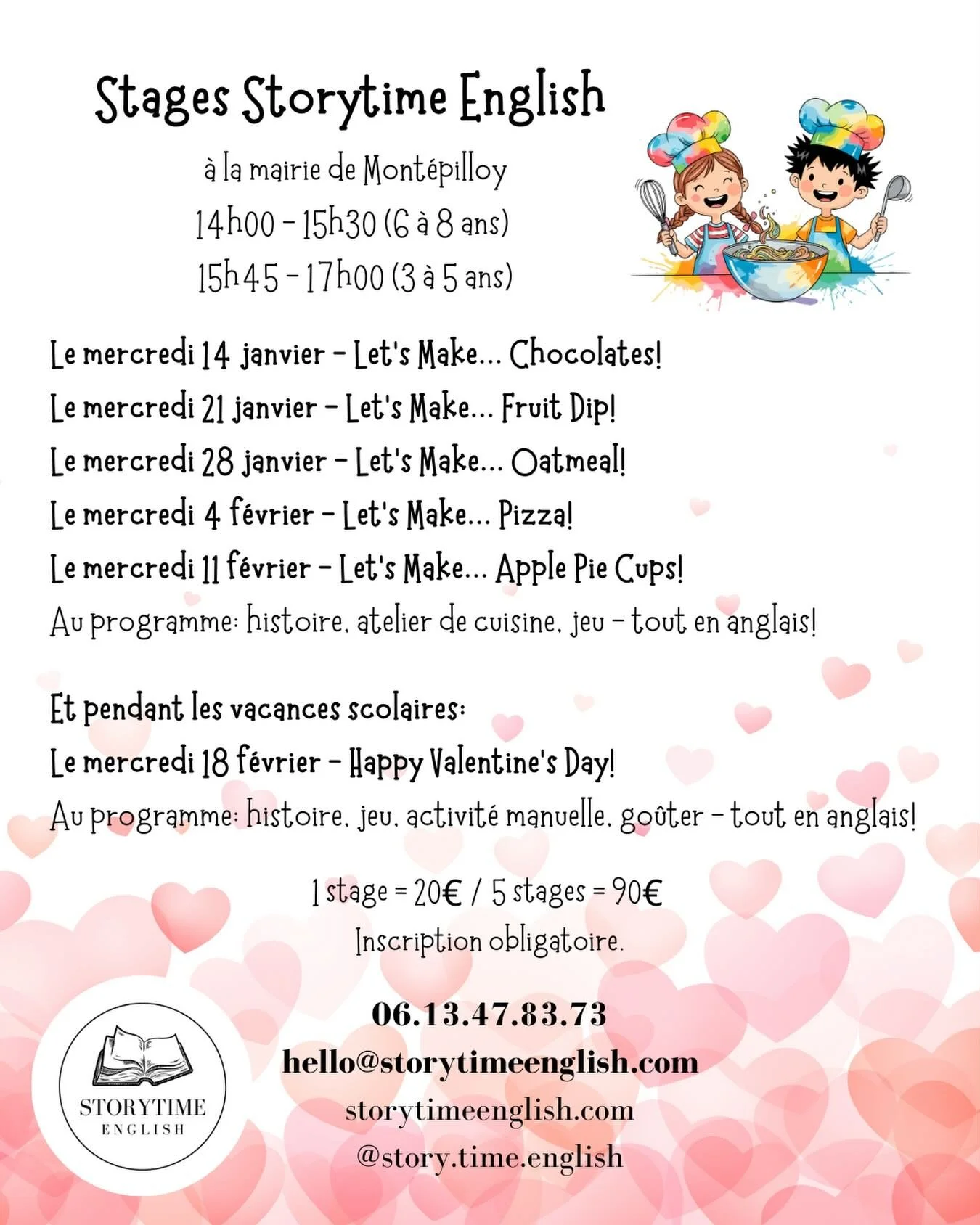 Voici le planning pour les stages janvier - f&eacute;vrier 2026! Venez nous rejoindre pour s&rsquo;amuser en anglais! #mont&eacute;pilloy #storytimeenglish #stagespourenfants #villedesenlis #oise