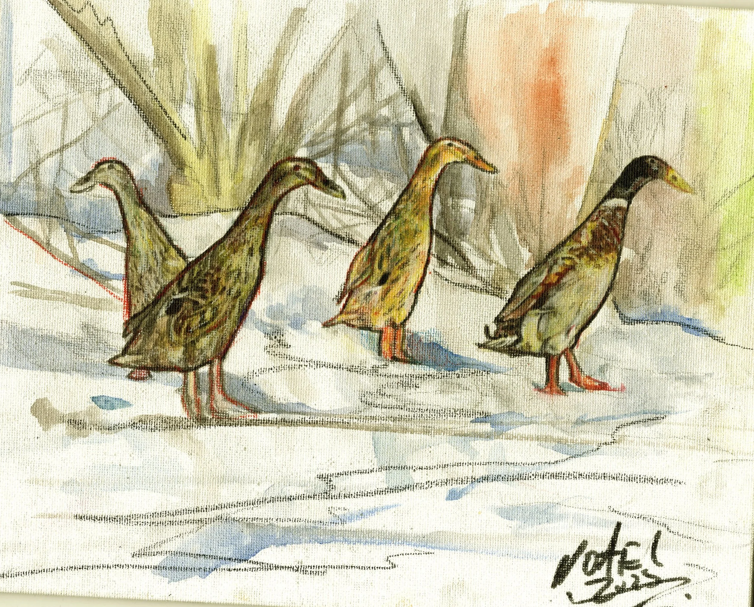Blue Ducks Original Watercolor Painting