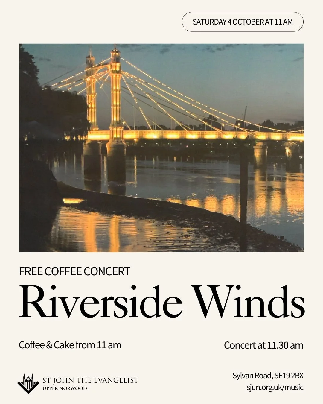🎵 Wind quintets, piano, and a morning full of music!

This Saturday, Riverside Winds brings their fifth coffee concert to St John&rsquo;s with a programme you won&rsquo;t want to miss:
✨ Klughardt &ndash; Wind Quintet, Op. 79 (lyrical, playful, gran