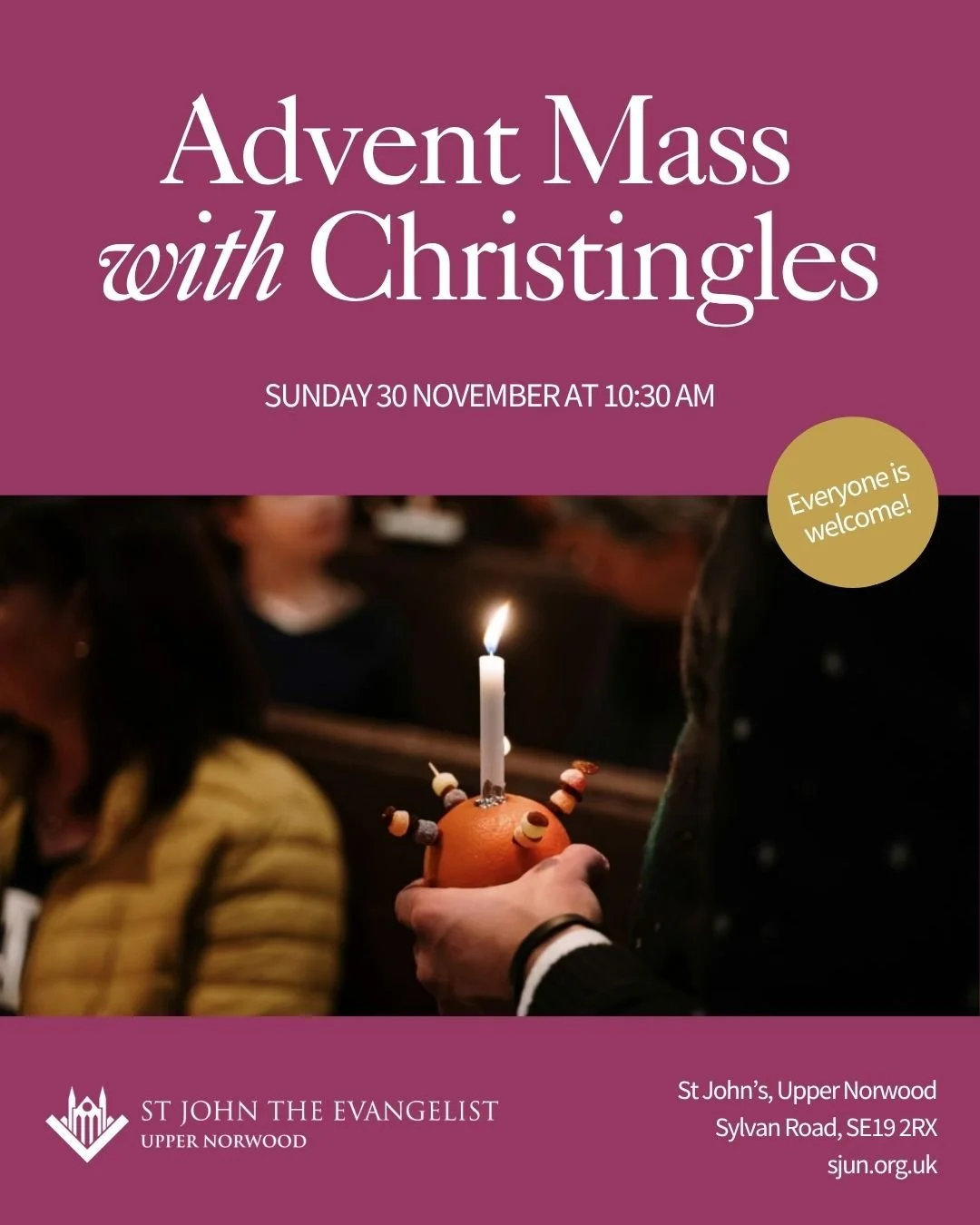 Get ready to mark the start of the Advent season with us at our Advent Mass with Christingles this Sunday, 30th November at 10:30AM. Christingle is a joyful tradition that brings families and communities together to share the light of Jesus and sprea