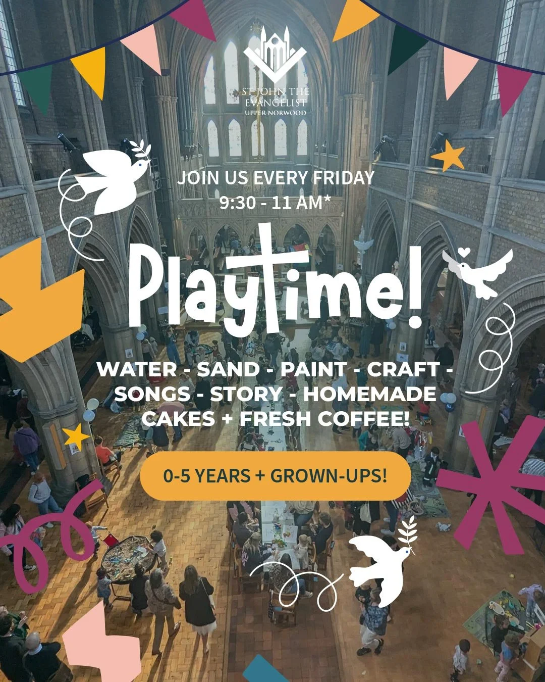 🎉🌼 Morning fun for little ones and grown-ups!

Join us for PlayTime! tomorrow from 9:30&ndash;11AM as we explore the Baptism of Jesus 💦🕊️ with sensory play, crafts, songs, stories, and more. Fresh coffee and home-baked treats for parents, too! 🙏