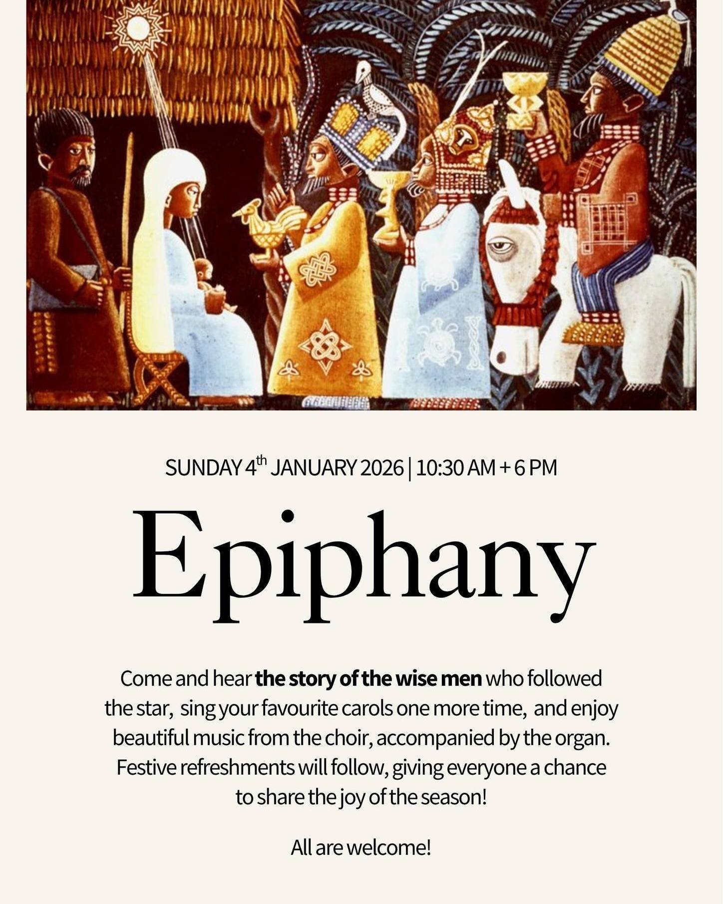 ✨ Join us this Sunday at 6 PM for a beautiful Epiphany Carol Service! ✨

Come and hear the story of the wise men who followed the star, sing your favourite carols one more time, and enjoy beautiful music from the choir accompanied by the organ. Follo