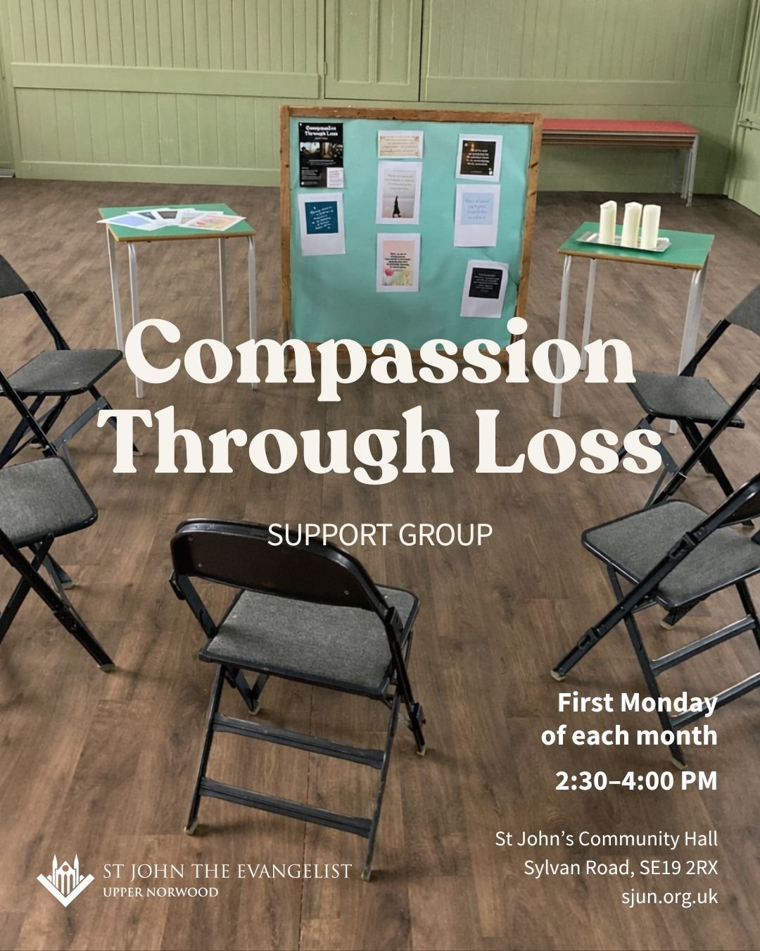 The space is ready. We&rsquo;re here when you are.

Compassion Through Loss is a peer-led support group offering a safe, gentle space to share, listen, and reflect together. Join us today at St John&rsquo;s Community Hall, from 2:30&ndash;4:00 PM.

?