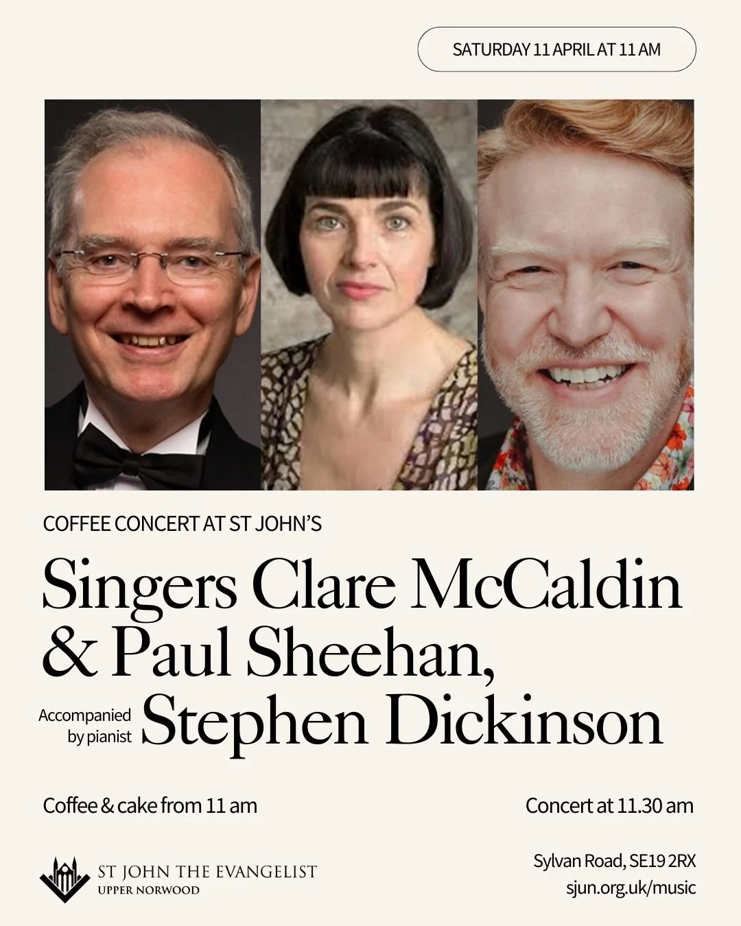 🎵 Save the date: Coffee Concert!

Coming up next month, our beloved Coffee Concert returns on Saturday, 11 April at 11am. As Easter falls on the first Saturday of April, we will be meeting on the second Saturday just this once.

We are delighted to 