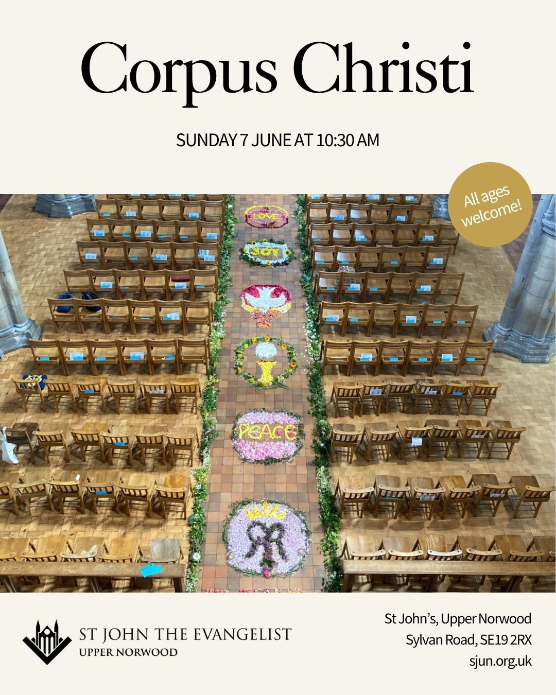 You're warmly invited to join us in celebrating the Feast of Corpus Christi tomorrow, Sunday, 7 June, at 10:30 AM. We will come together for High Mass, followed by a procession of the Blessed Sacrament. ✨

Afterwards, please do stay for our monthly p