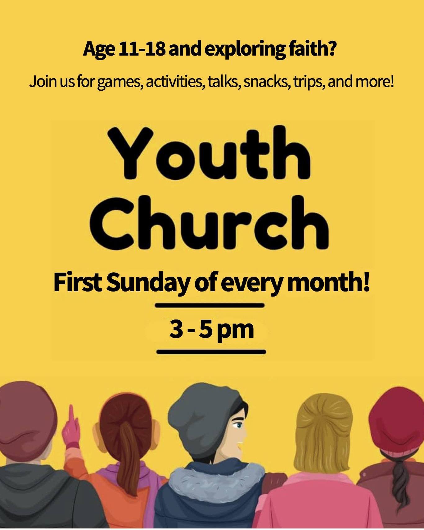 From October, our Youth Church socials will be moving to the first Sunday of every month, 3&ndash;5 PM at the Vicarage.

Youth Church is for anyone aged 11&ndash;18, whether you're a regular at church, exploring faith, or just curious. No pressure, n