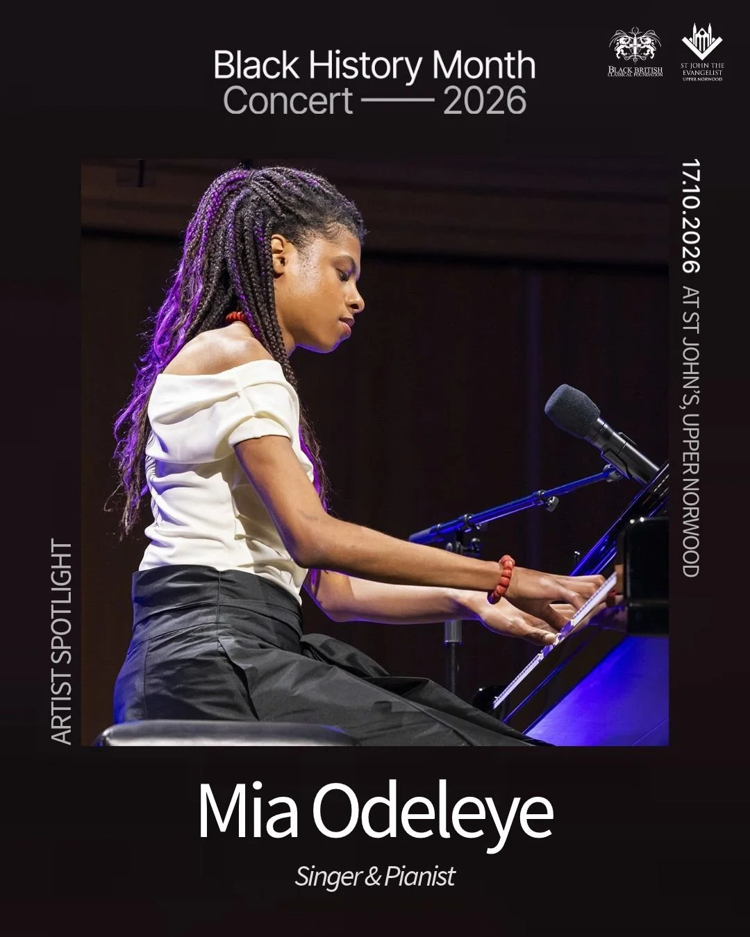 Artist spotlight ✨ Meet Mia Odeleye, singer and pianist.

Mia was a finalist on Channel 4's The Piano, where her voice-and-piano performance of Florence Price's Fantasie in E Minor wowed the nation. She has played in the West End premiere of Marie an