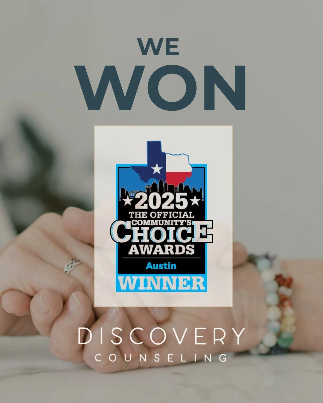 ✨BIG NEWS✨ 

Discovery Counseling Austin was voted Best Counseling Center in the Austin Community Choice Awards 2025! 🏆

We&rsquo;re feeling so grateful, proud, and honestly a little giddy. Thank you to everyone who voted, trusted us, and continues 