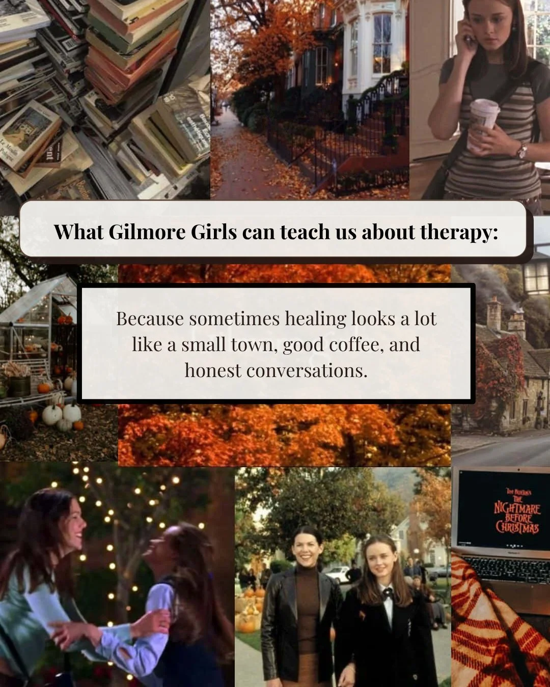 It&rsquo;s Gilmore Girls season again, which means romanticizing small-town coffee shops, crisp leaves, and a little self-discovery along the way. ☕🍂

Just like Rory and Lorelai, therapy can help you find connection, set boundaries, and figure out w