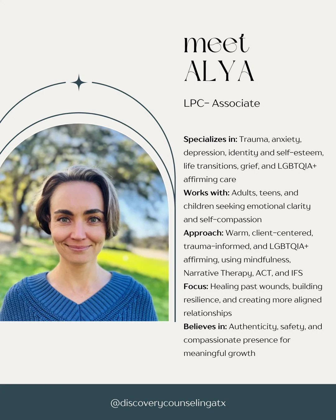 Healing doesn&rsquo;t mean &ldquo;fixing&rdquo; who you are, it means getting curious, compassionate, and connected to your story. 

Alya offers a warm, trauma-informed, and LGBTQIA+ affirming space for adults, teens, and children navigating anxiety,