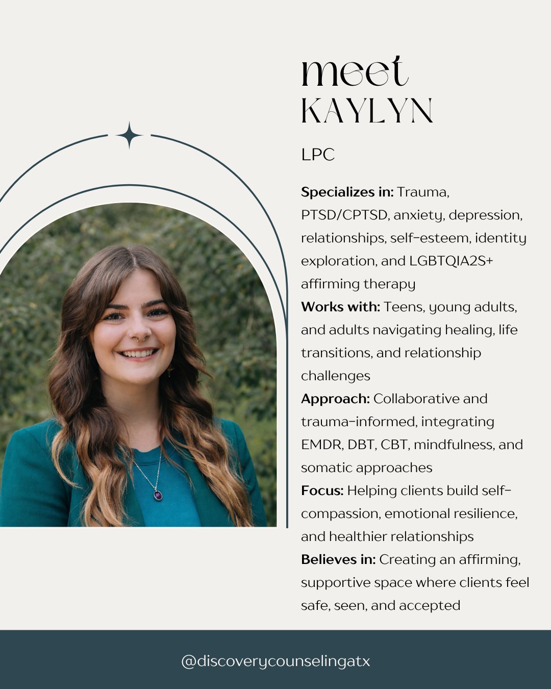 Healing doesn&rsquo;t always look dramatic.

Sometimes it looks like learning to trust yourself again, setting boundaries, feeling your feelings, or finally realizing you deserve support too. 

Kaylyn offers an affirming, trauma-informed space for te