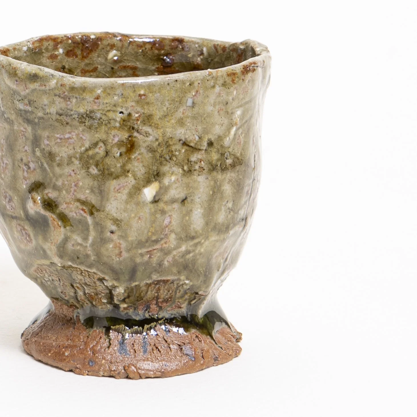 palm cup, wild clay ash glaze detail
