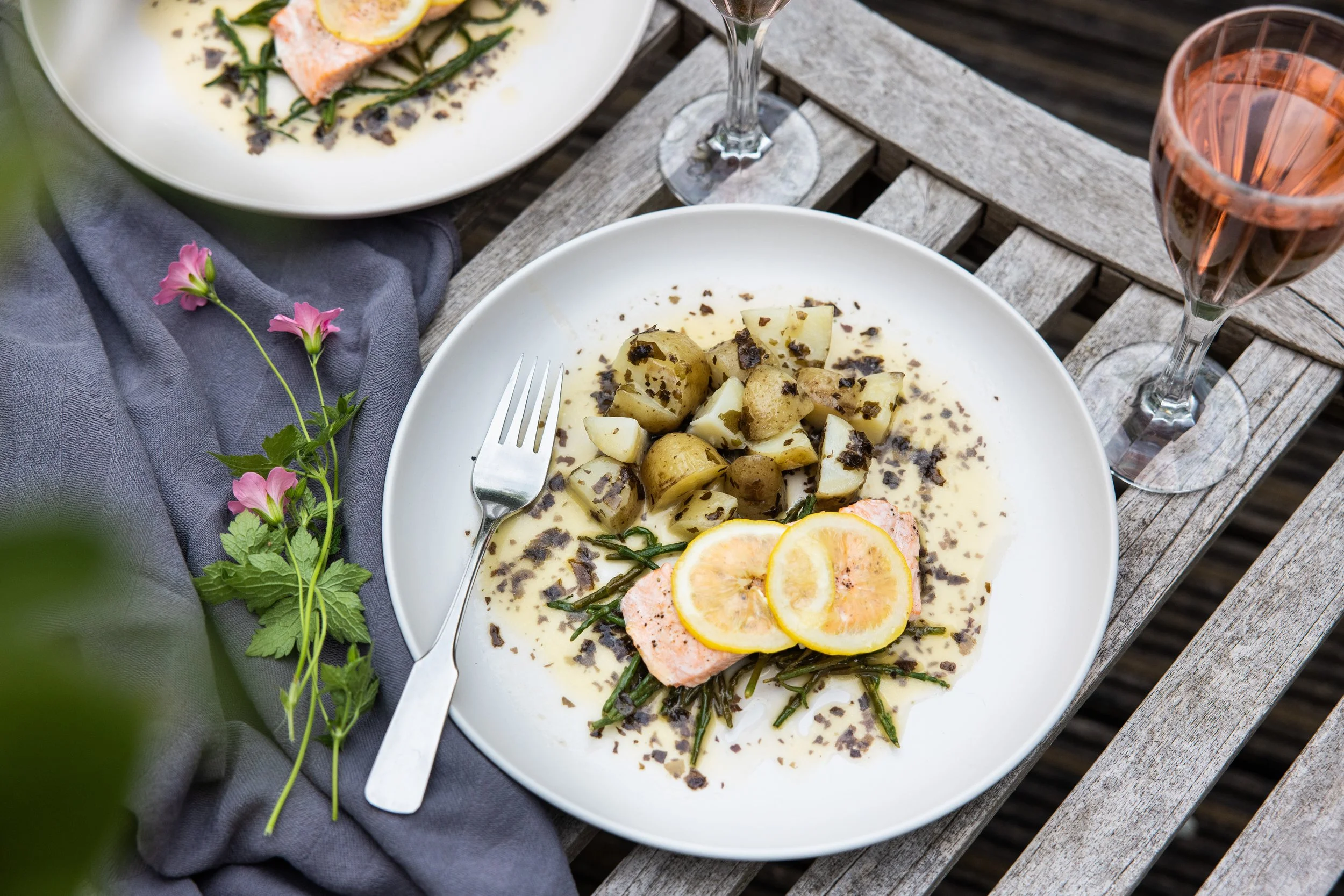 Salmon with Seaweed Buttered Jersey Royals