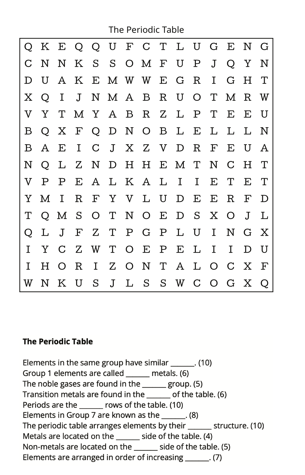 Sample wordsearch puzzle page from the GCSE Chemistry Wordsearch Puzzle Book, helping students recall chemistry terminology.