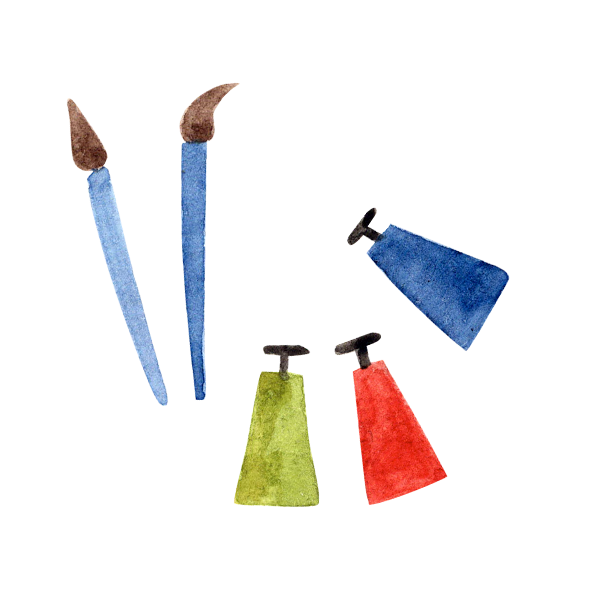 Watercolour illustration of art materials