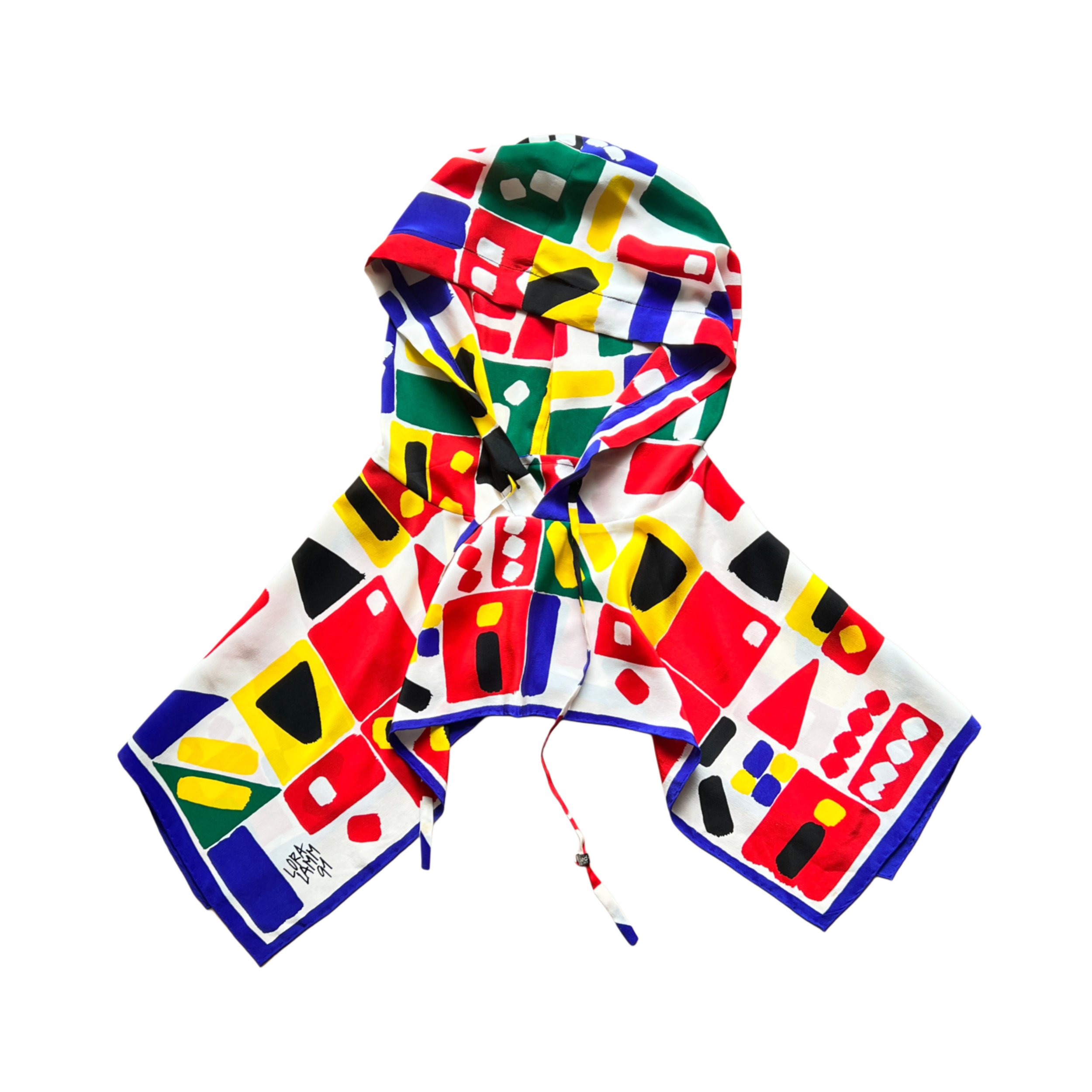 SILK SCARF HOOD - RED/YELLOW/BLUE