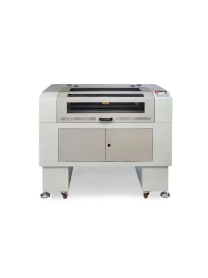Large white industrial printer or laminator with control panel on the top right and a cabinet below.