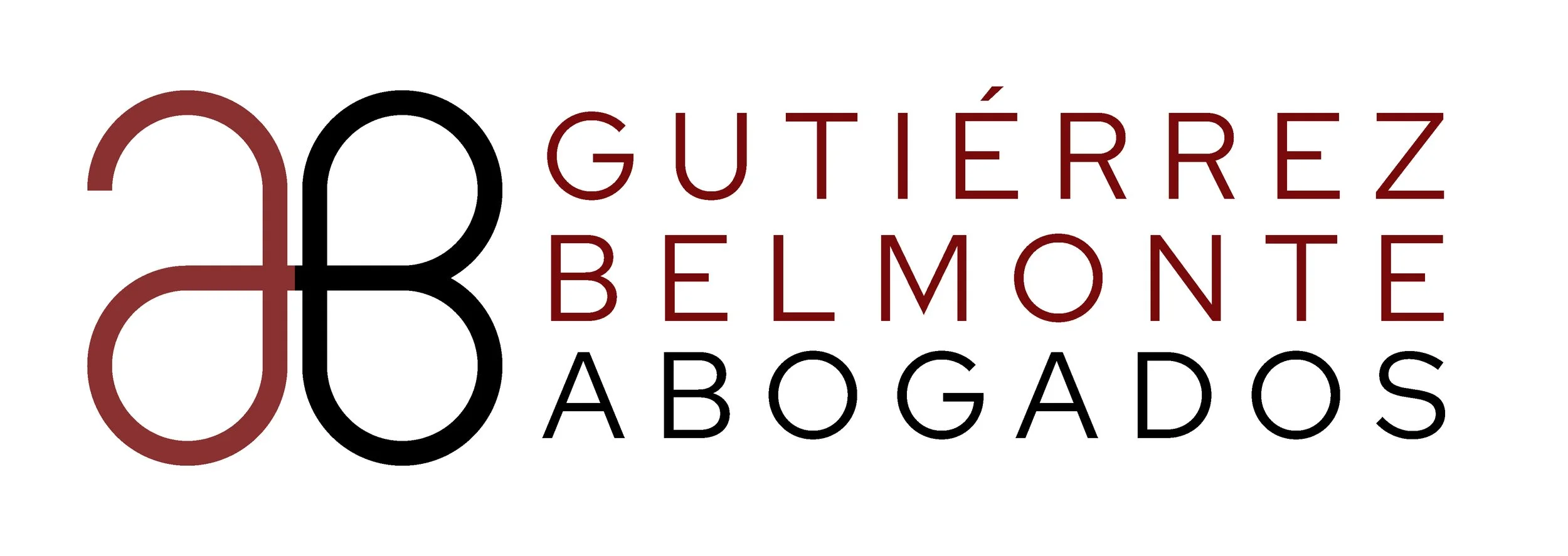 Logotipo de Gutiérrez Belmonte Abogados con un diseño de letras estilizadas en negro y rojo.