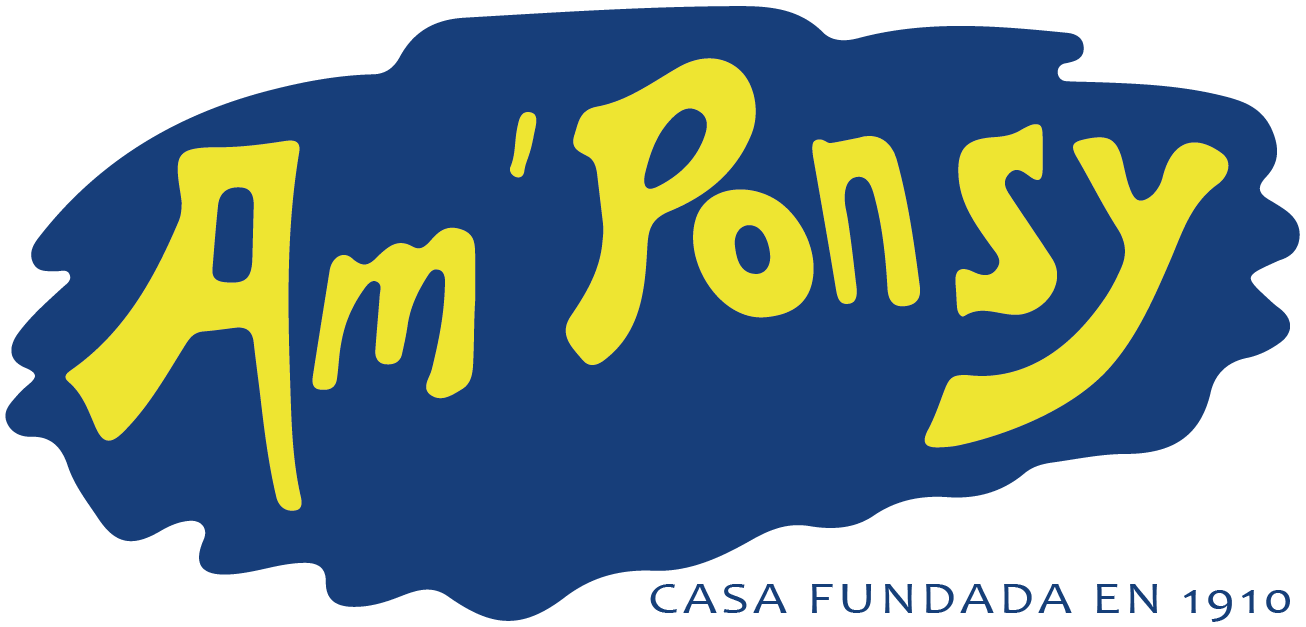 Logo de Am'Ponsy con texto "Casa fundada en 1910" sobre fondo azul con letras amarillas.