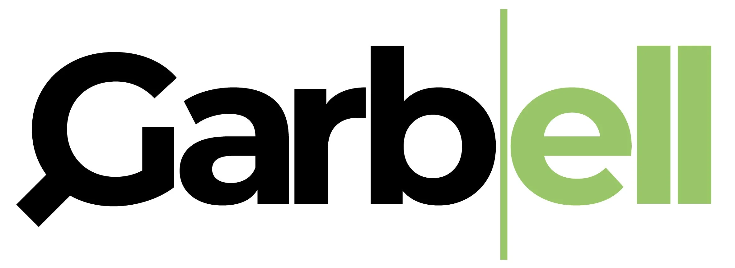 Logotipo con la palabra "Garbell" en negro y verde, con una línea vertical verde entre "Gar" y "bell".