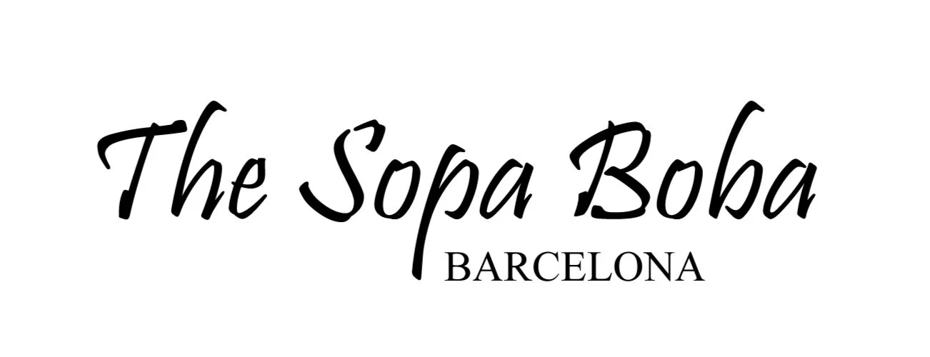 Logotipo con el texto 'The Sopa Boba Barcelona' en estilo de letra cursiva y negrita.