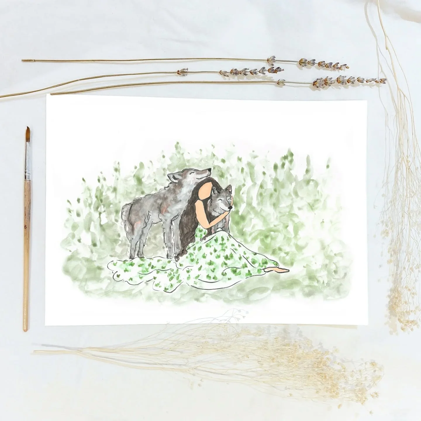 Nerina sits amongst the long grass with her wolves spirit animals who have finally found her. They lovingly lean into her, happy to be united and excited to start their new adventures. 🐺🥰 If you could choose your spirit animal, what would it be? 
#