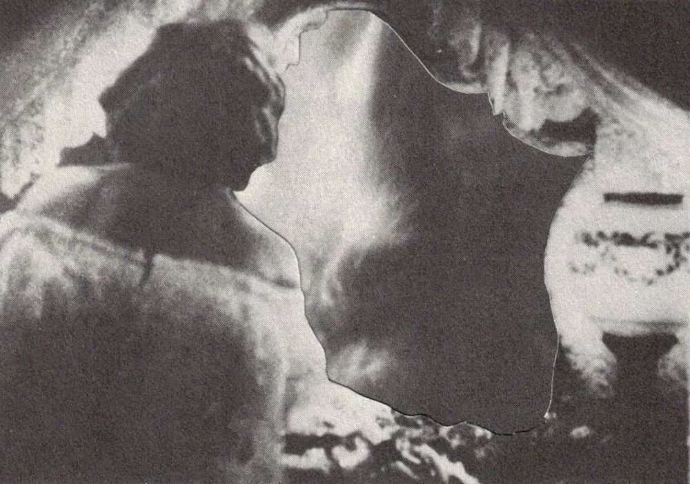 black white collage embracing figures sweet spooky