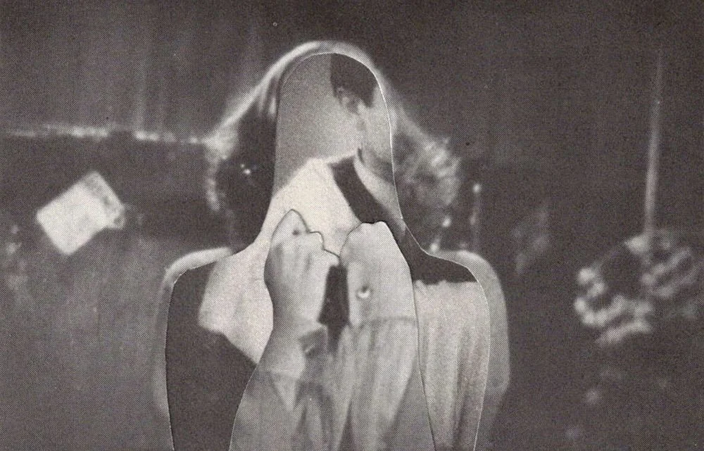 black white collage embracing figures sweet spooky
