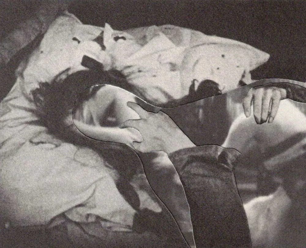 black white collage embracing figures sweet spooky