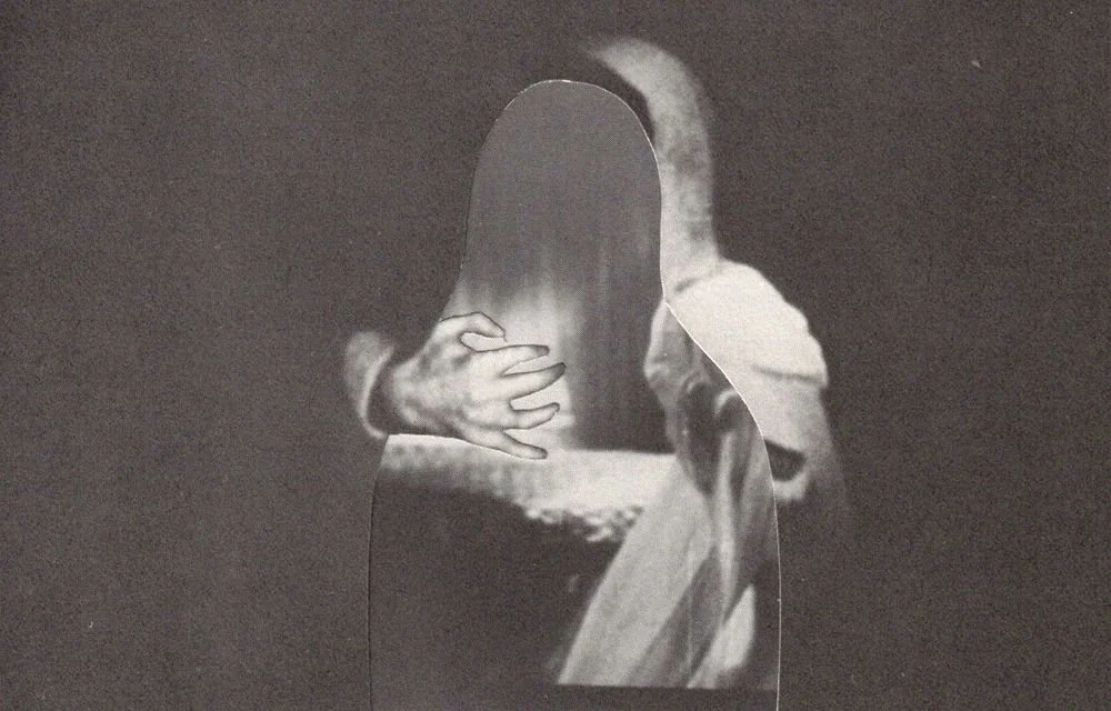 black white collage embracing figures sweet spooky