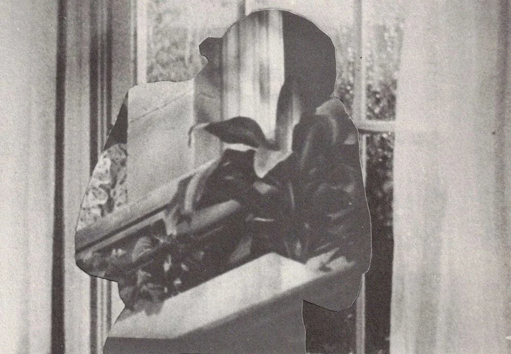 black white collage embracing figures sweet spooky