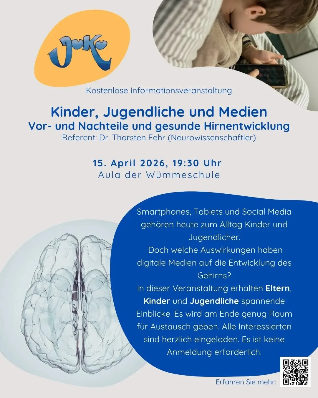 🧠 Kinder, Jugendliche &amp; Medien

Smartphones, Tablets und Social Media sind aus dem Alltag nicht mehr wegzudenken, gerade f&uuml;r Kinder und Jugendliche.

Doch welche Auswirkungen haben digitale Medien auf die Entwicklung des Gehirns?

👉 In uns