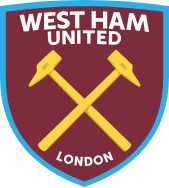 West Ham United football club logo with crossed hammers and text 'West Ham United London' on a maroon and blue shield