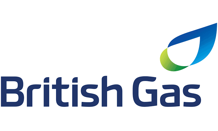British Gas logo with stylized blue and green flame or drop design.