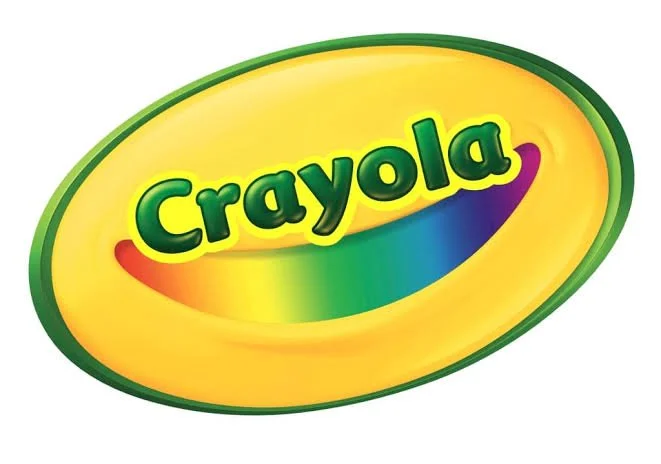 Crayola logo with yellow background, green border, and rainbow-colored wave.