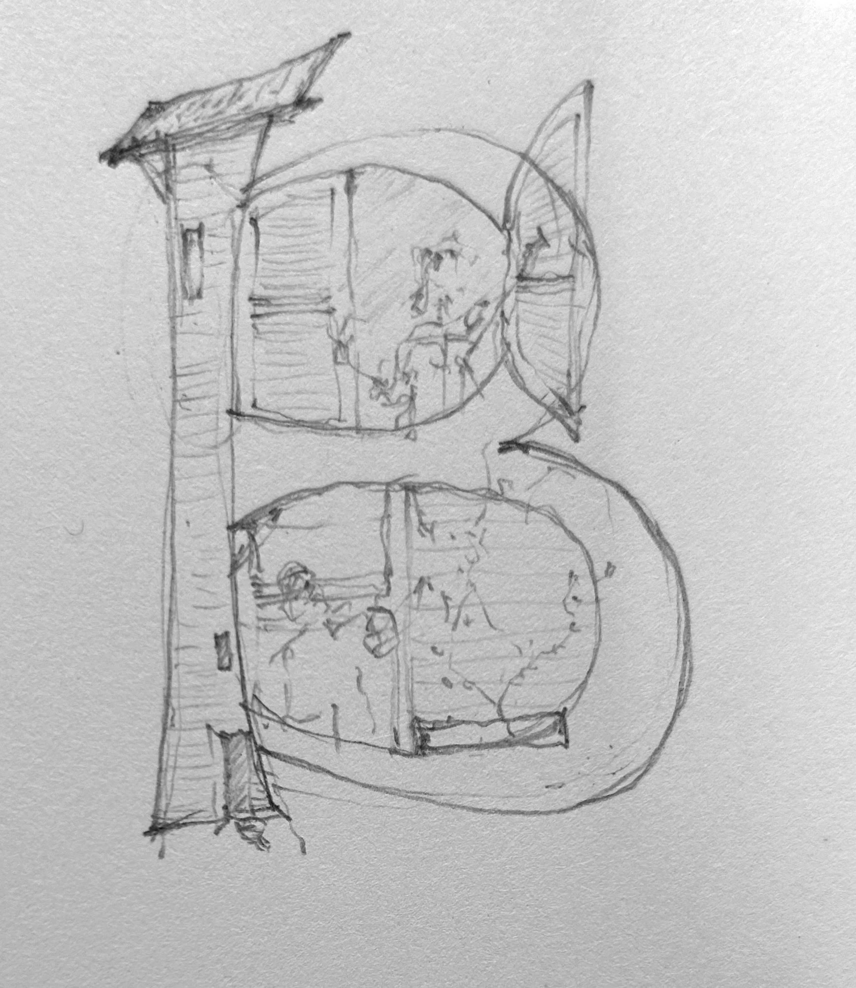 John's sketch of an illustrated letter B