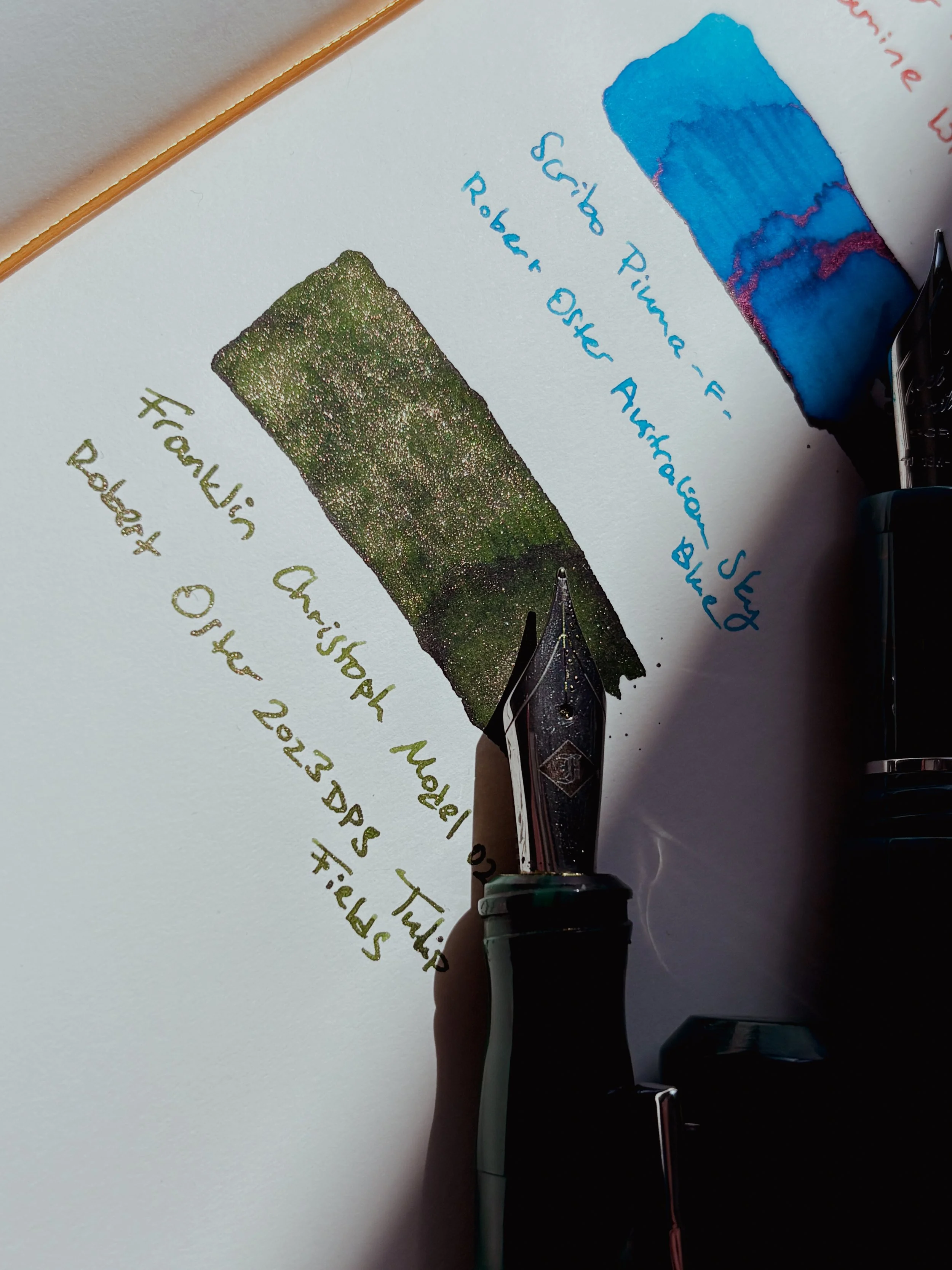 Franklin Christoph Model 02 fountain pen filled with Robert Oster Tulip Fields fountain pen ink.