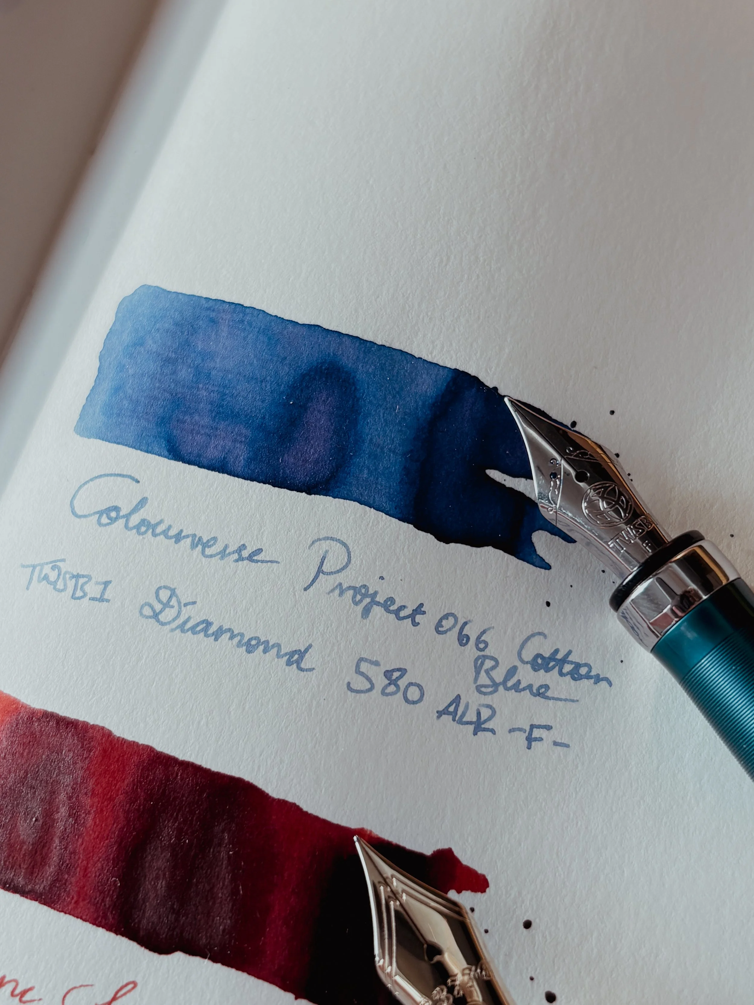 TWSBI Diamond 580ALR fountain pen inked with Colorverse Cotton Blue fountain pen ink.