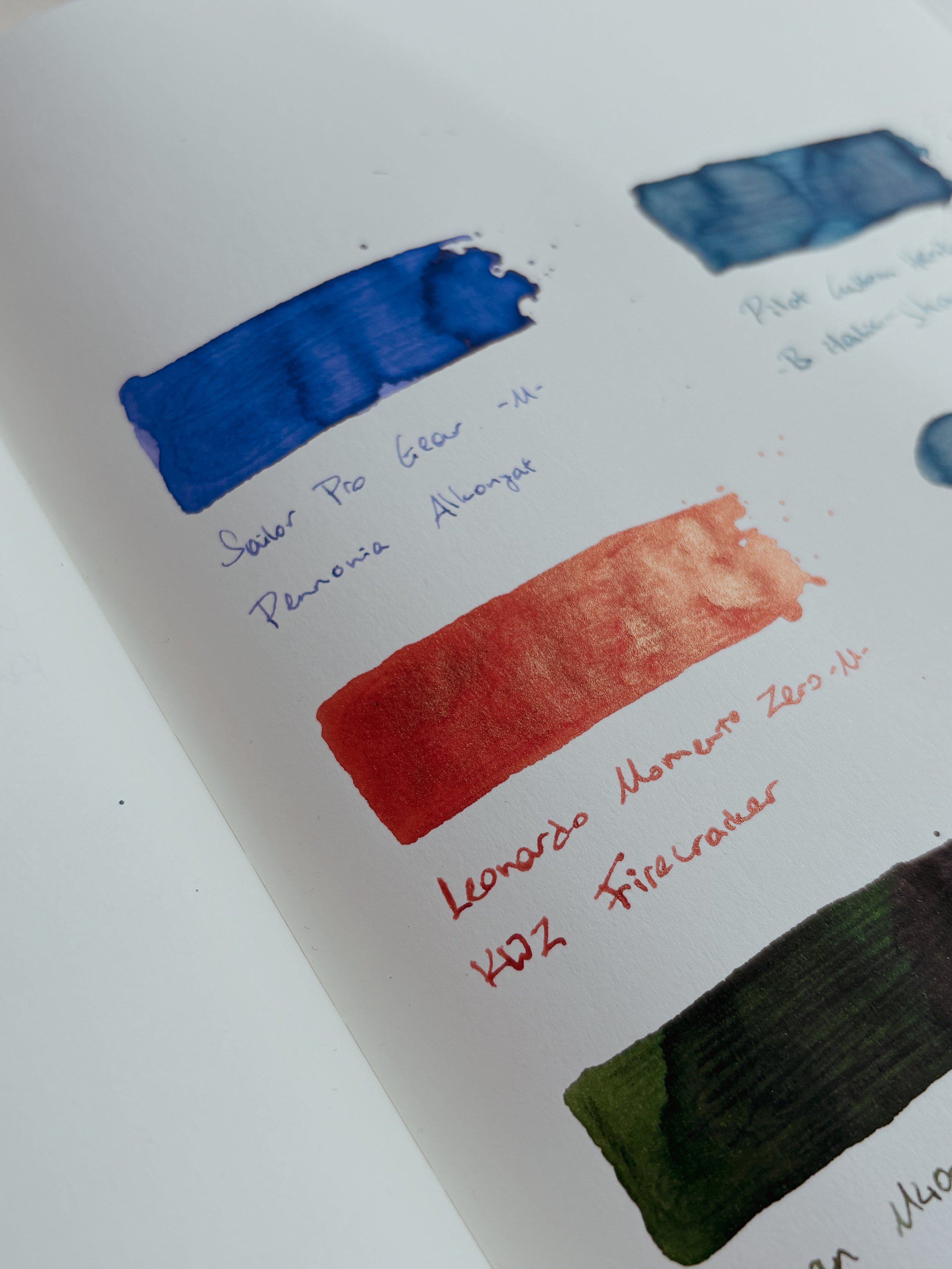 Fountain pen ink swatches.