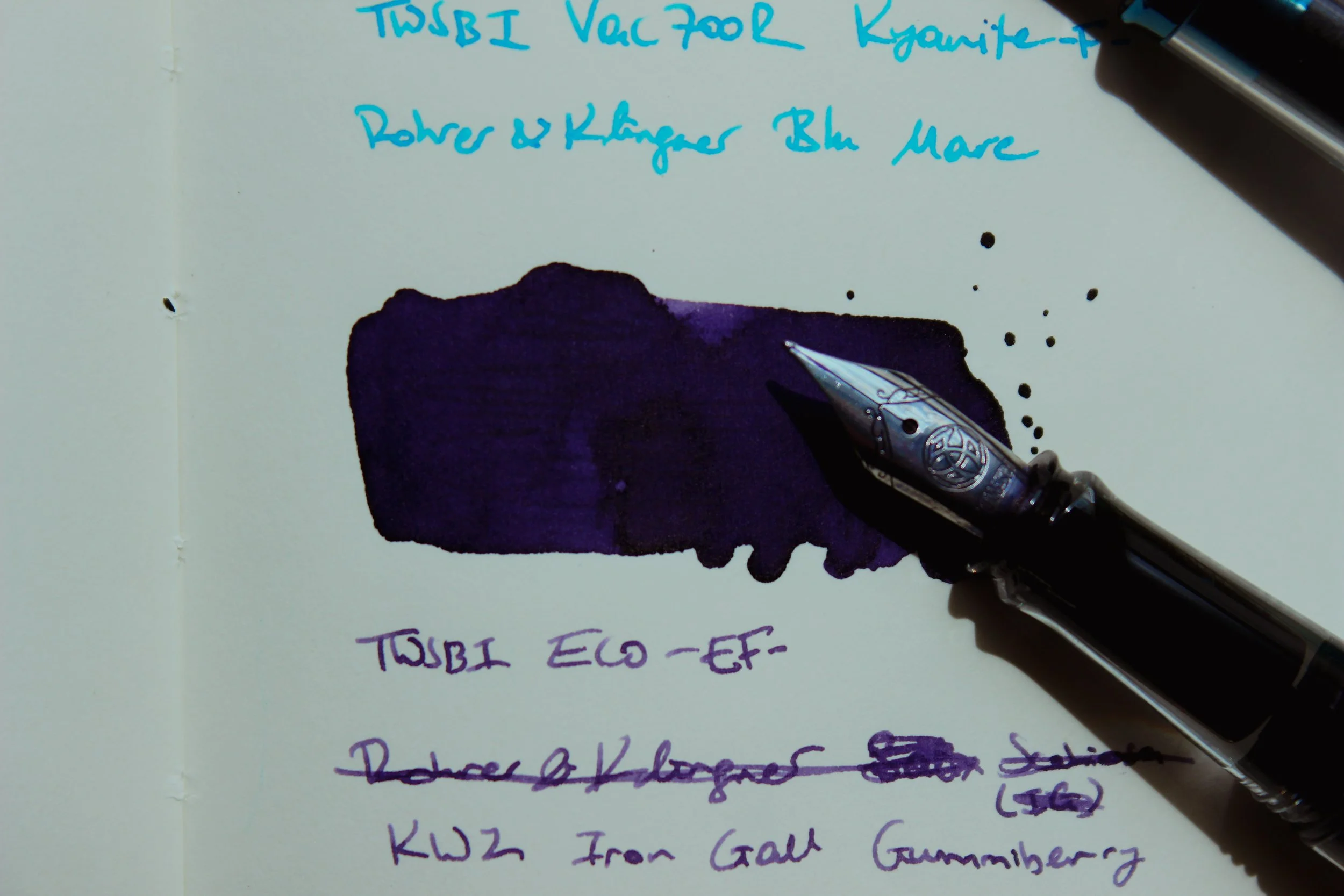 TWSBI Eco Cement Grey fountain pen inked with KWZ Iron Gall Gummiberry fountain pen ink.